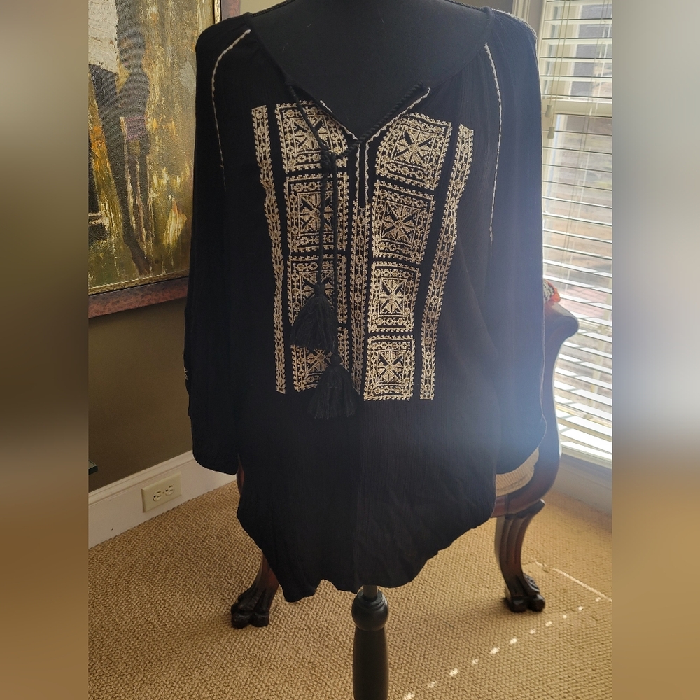 Black Tunic with Cream Embroidery